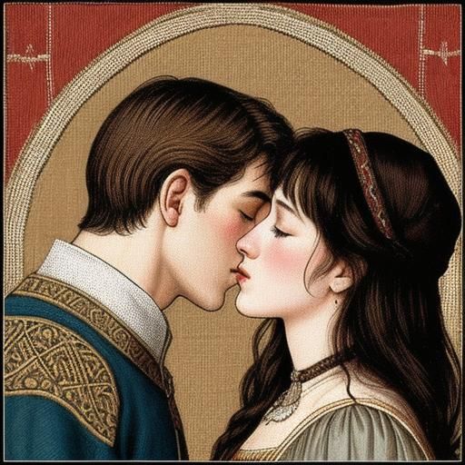 The Kiss: Medieval Bayeux Tapestry Style