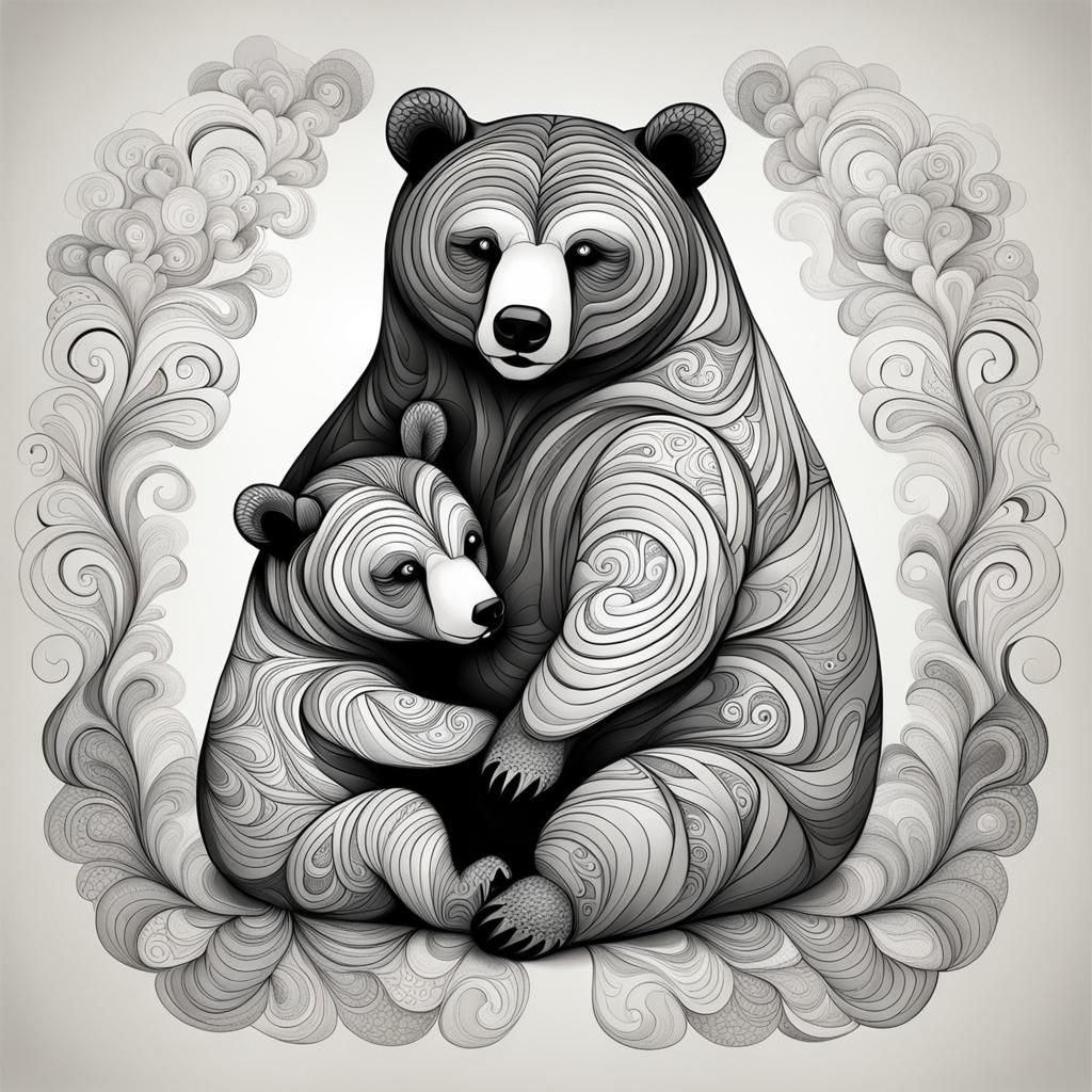 Mama Bear and Cub: Abstract Fractal Art