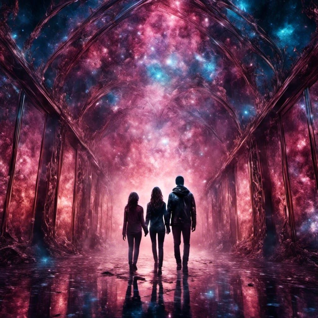 Couple Walks Through Reflective Hallway