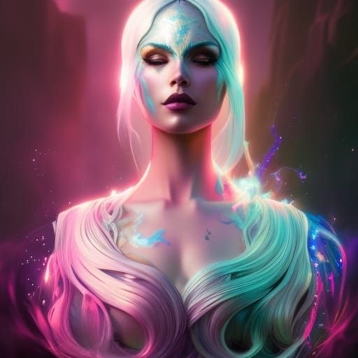 Ethereal Ghost Portrait in Polychromatic Watercolor Style