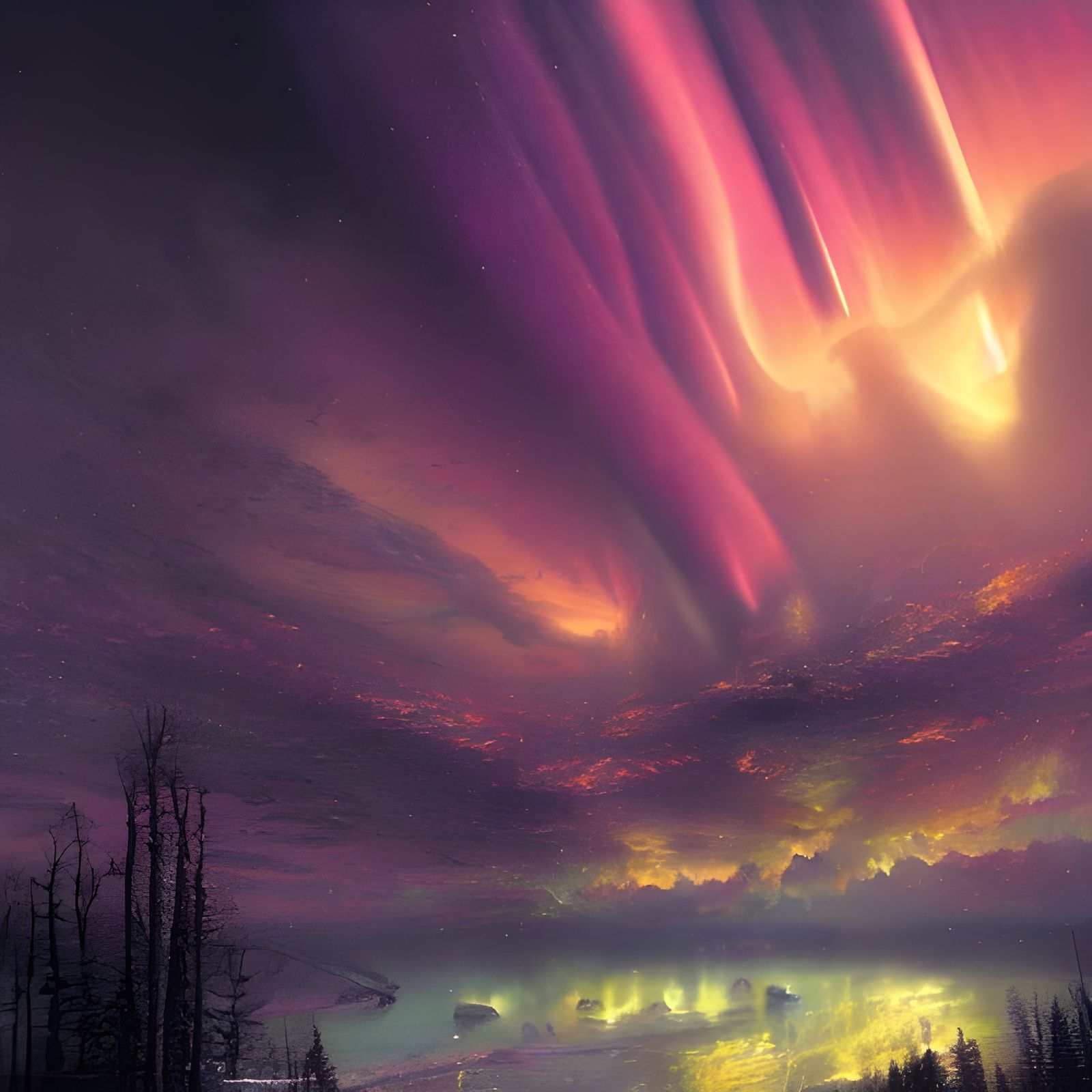 Apocalypse Aurora Borealis: Hyperdetailed Colorful Scene