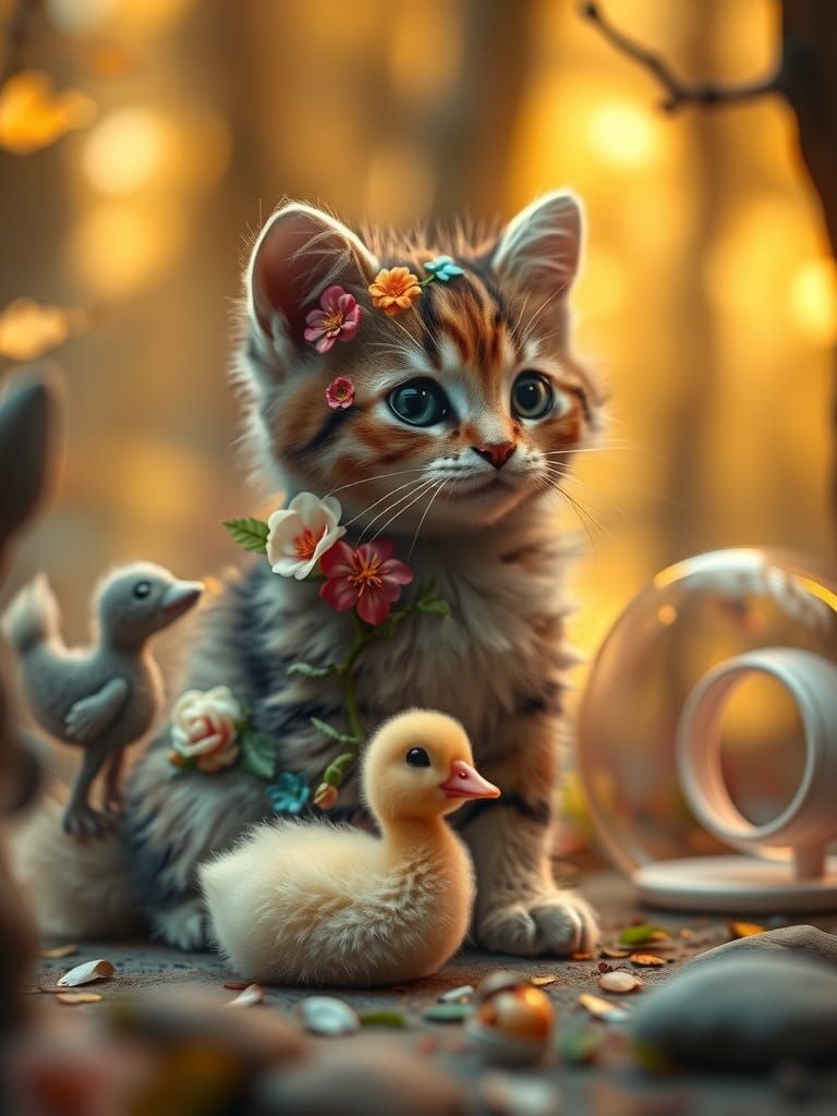 Magical Baby Animals in a Golden Forest