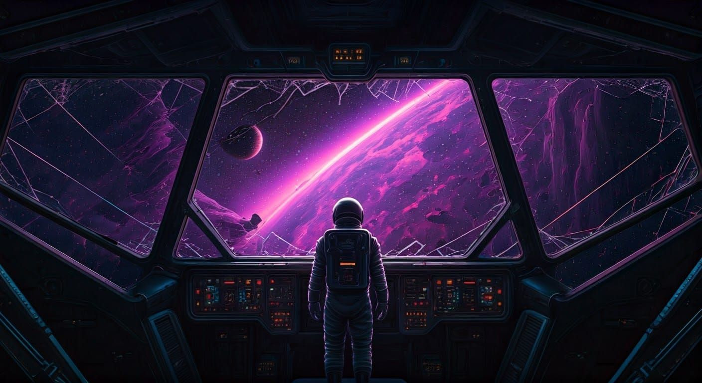 Astronaut in Spaceship Graveyard at Cosmic Dusk