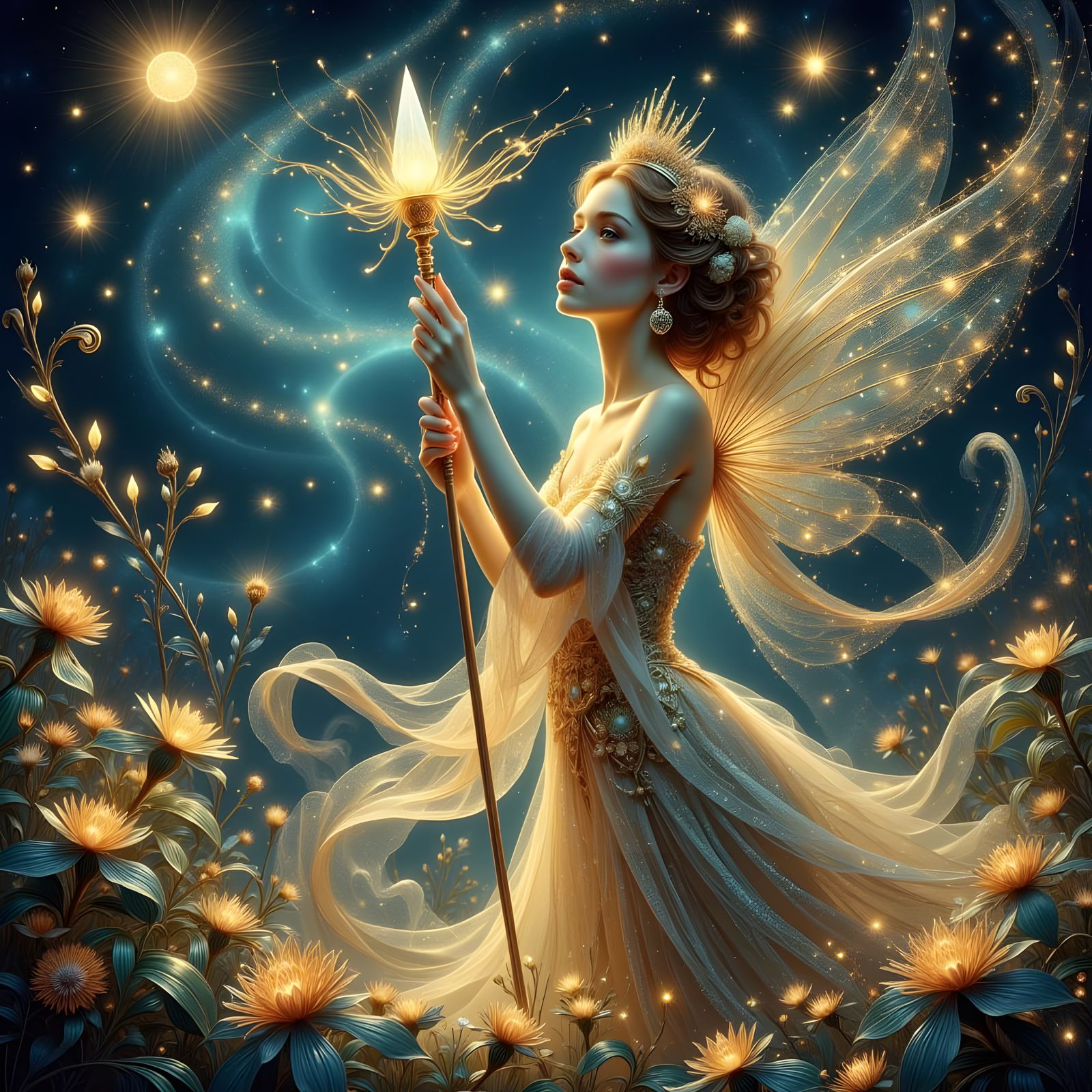 Regal Goddess in Dreamlike Garden