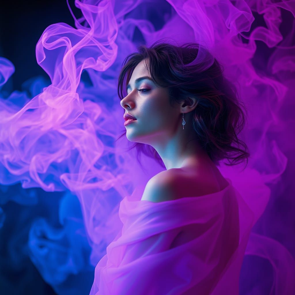 Ethereal Woman in Swirling Mist: A Surreal Digital Art