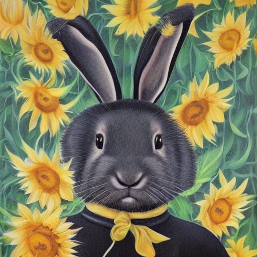 Whimsical Rabbit in Sunflower Field, a Surreal Masterpiece