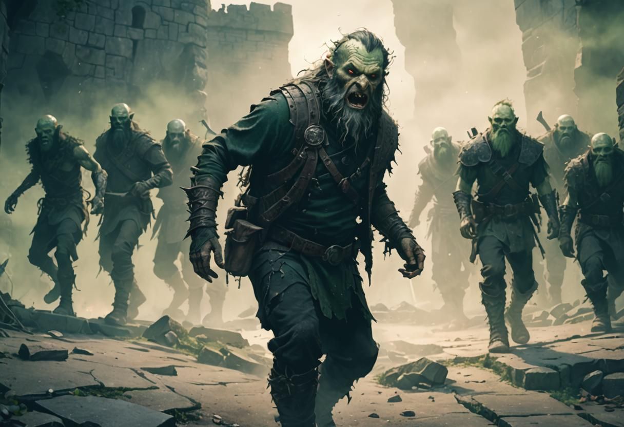Undead Dwarves in Ruined Fortress: Dark Fantasy Illustration
