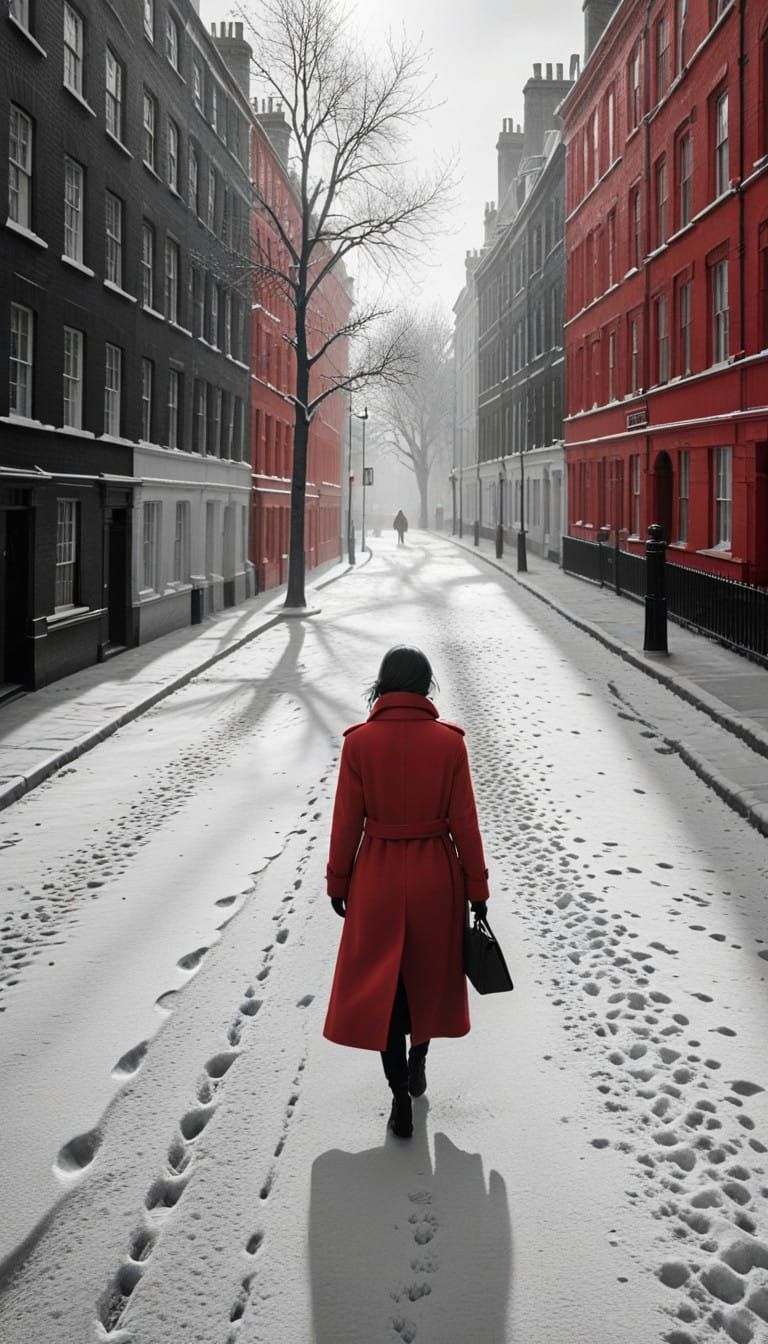 Snowy London Streets in Monochrome Elegance