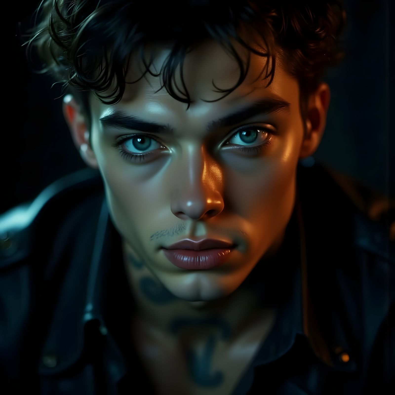 Intense Portrait of a Young Man with Blue Eyes