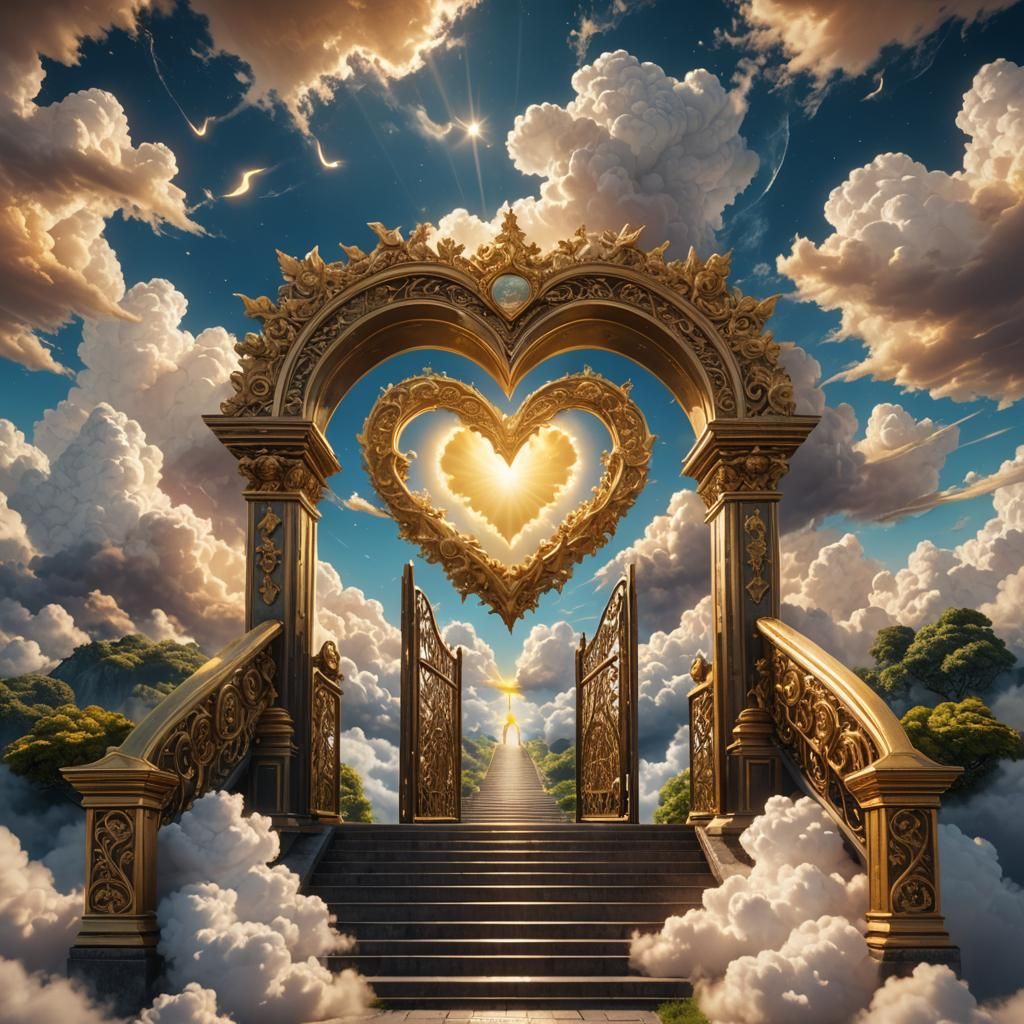 Stairway to Heaven with Golden Gates, Fantasy Art