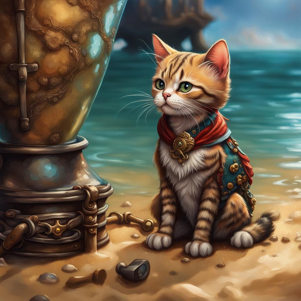 Pirate Cat Contemplates Reflection: Splash Art
