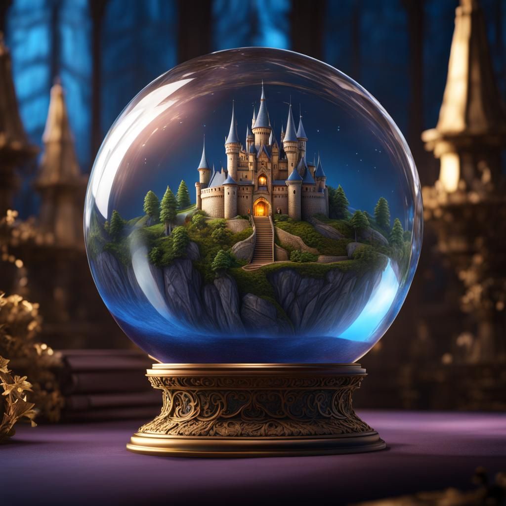 Fairytale Castle Inside Crystal Ball: Detailed Matte Paintin...