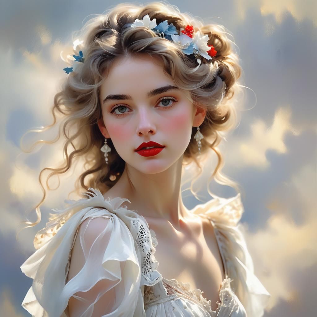 Ethereal Portrait in Watercolor Style with Divine Light