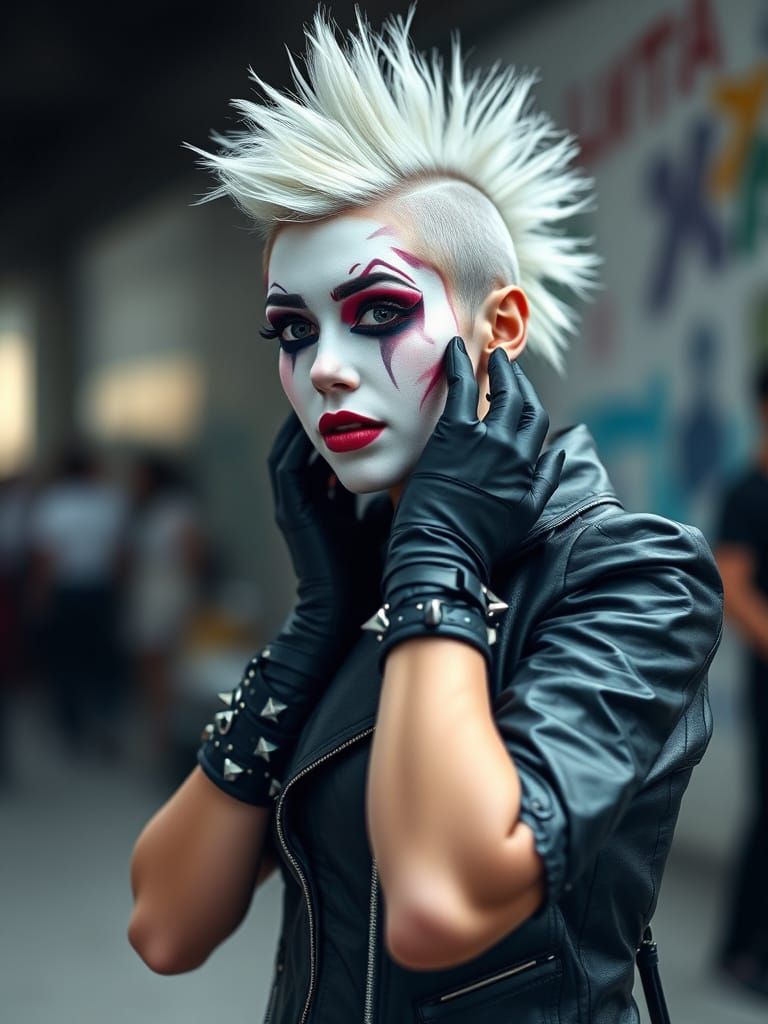 Punk Woman with Mohawk and Vibrant Facepaint