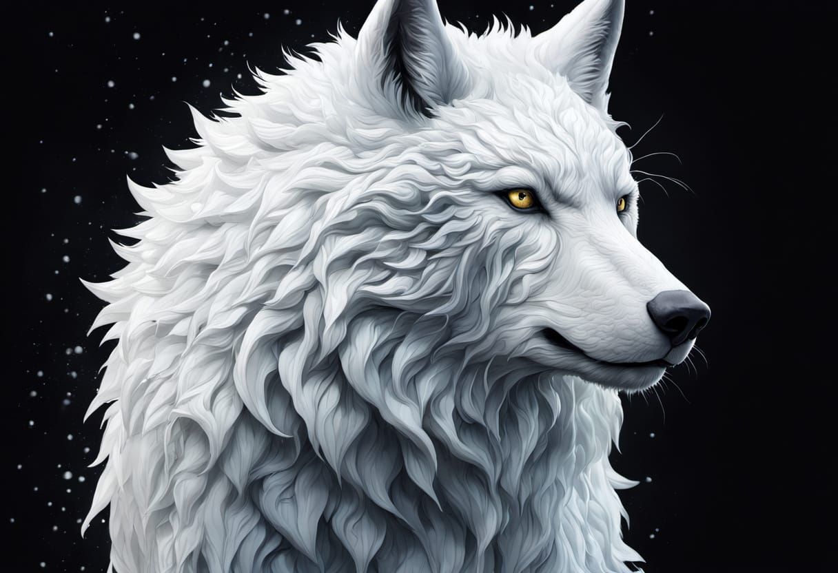 Detailed Ink Drawing of a White Wolf