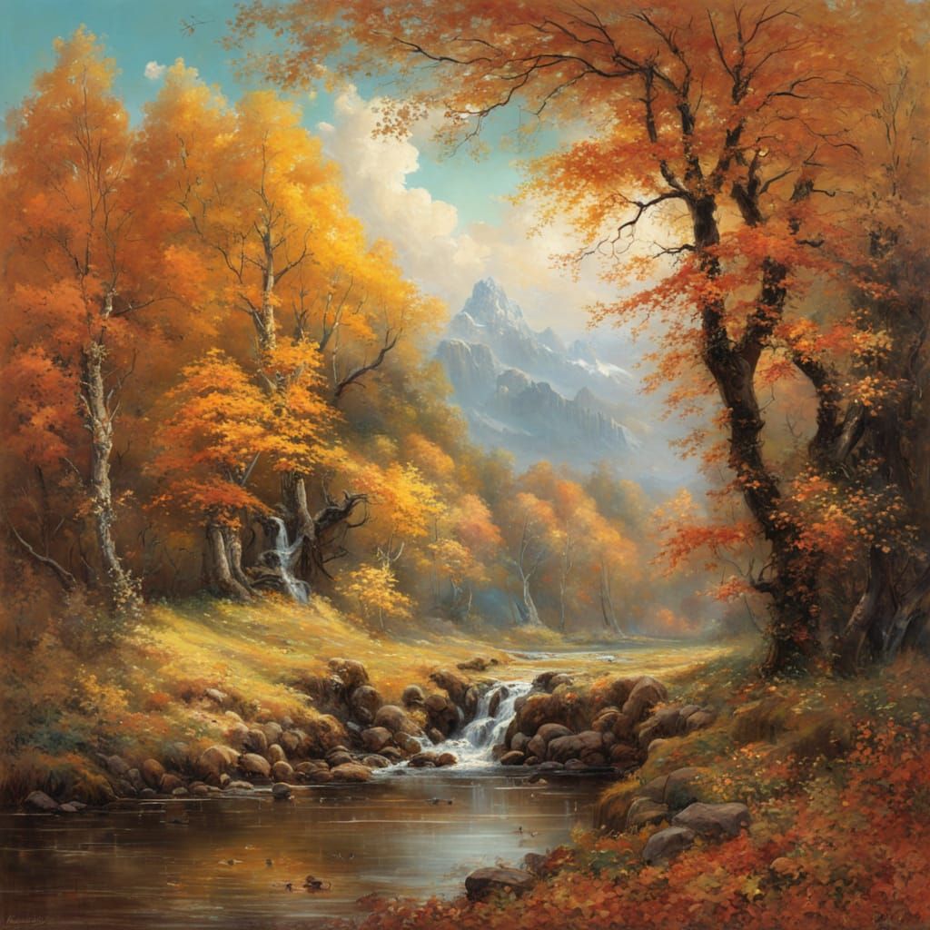 Vibrant Autumn Landscape in Oil Painting Style