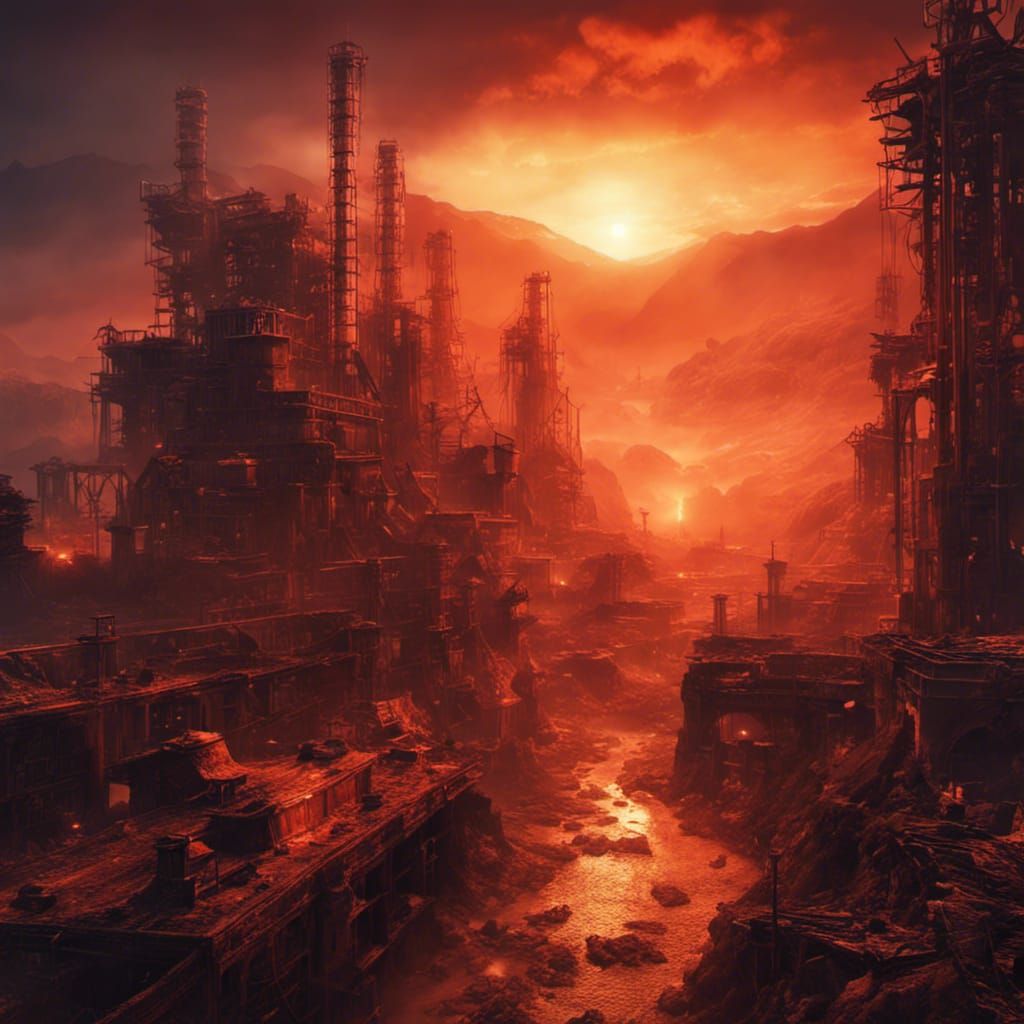 Misty Sunrise Over Coal Mining City