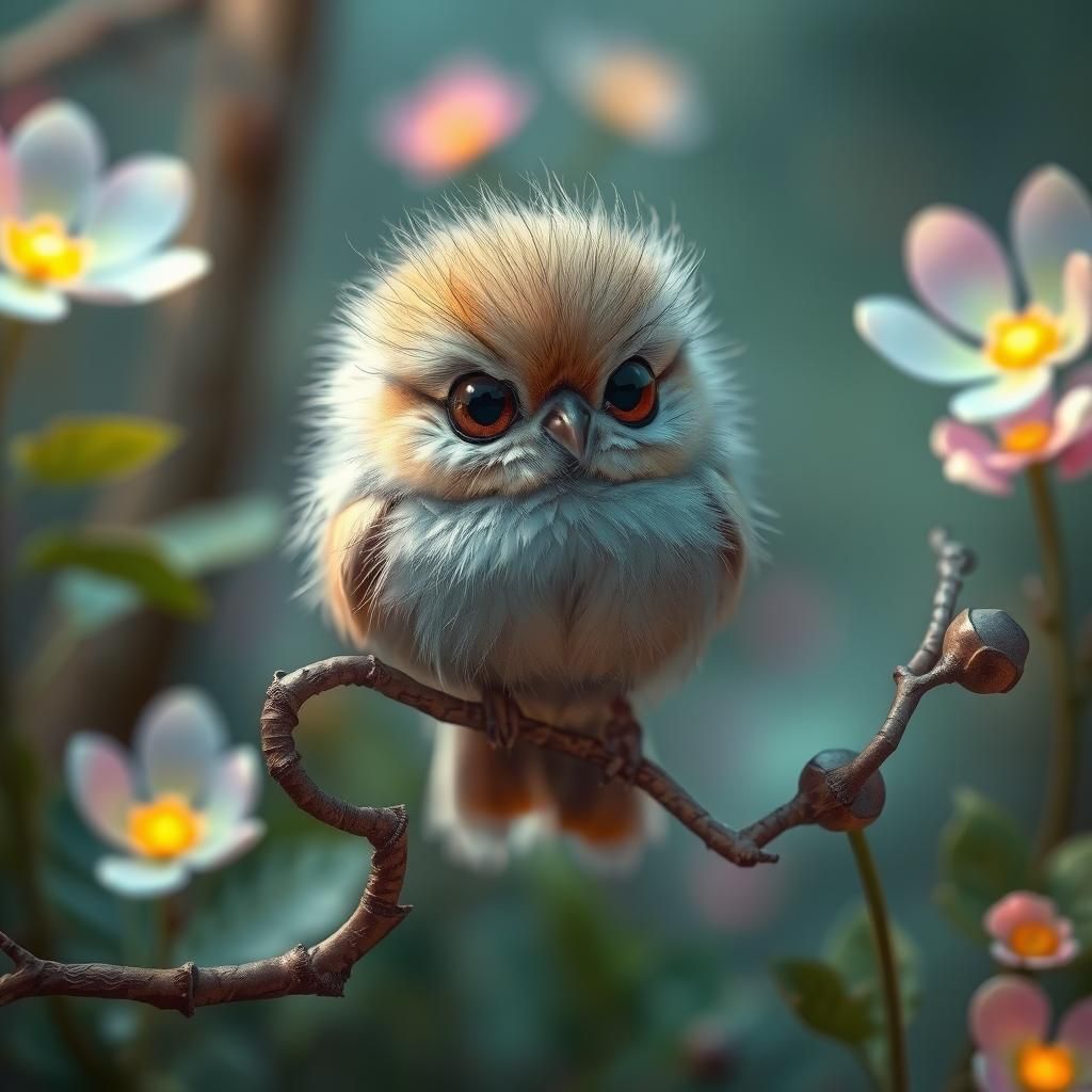 Iridescent Bird in Dreamy Sci-Fi Environment