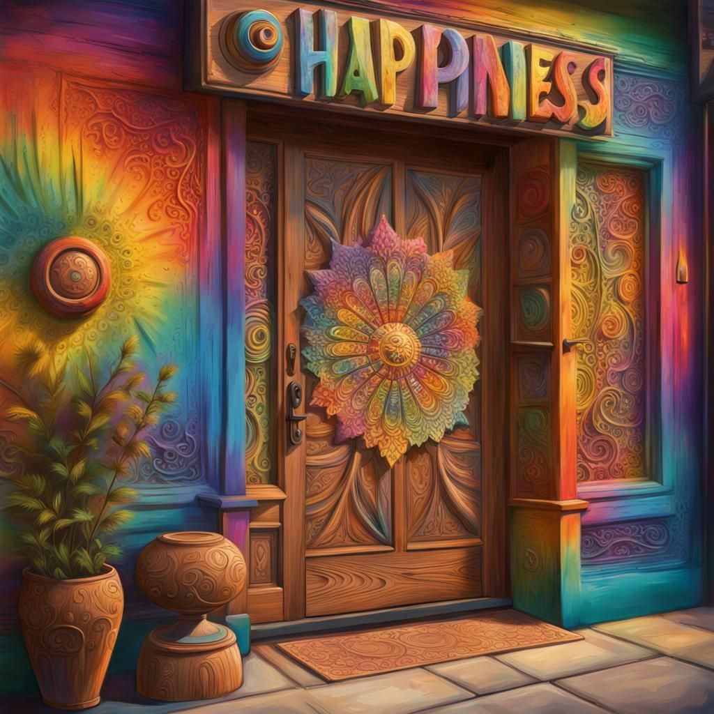 Colorful Hippie Store with Carved Wooden Door
