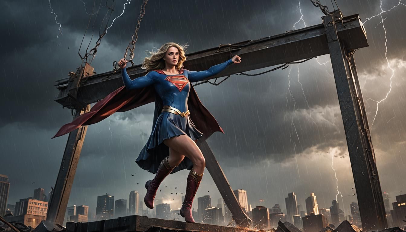 Supergirl Lifts Steel Beam: Fantasy Concept Art