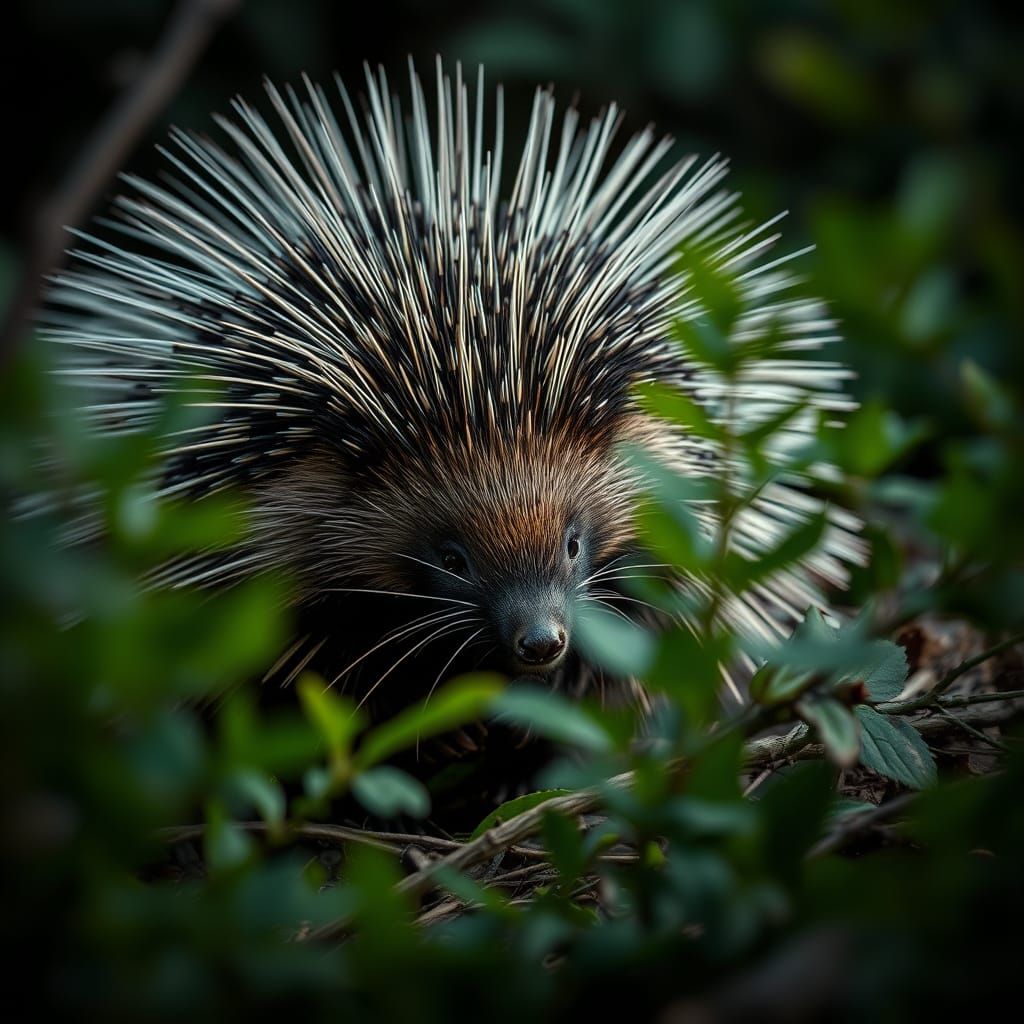 Hyperrealistic Porcupine in Moody Natural Habitat