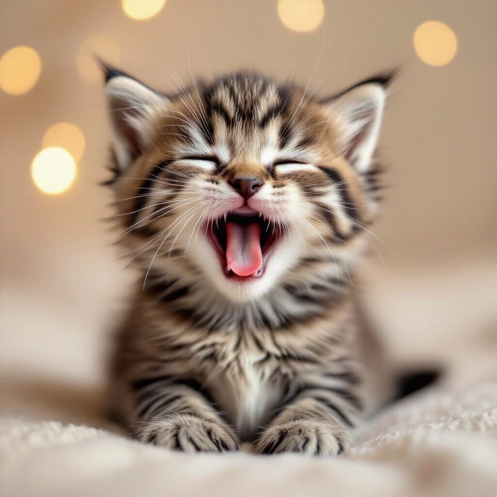 Adorable Newborn Kitten Mid-Yawn, Photorealistic Macro Shot