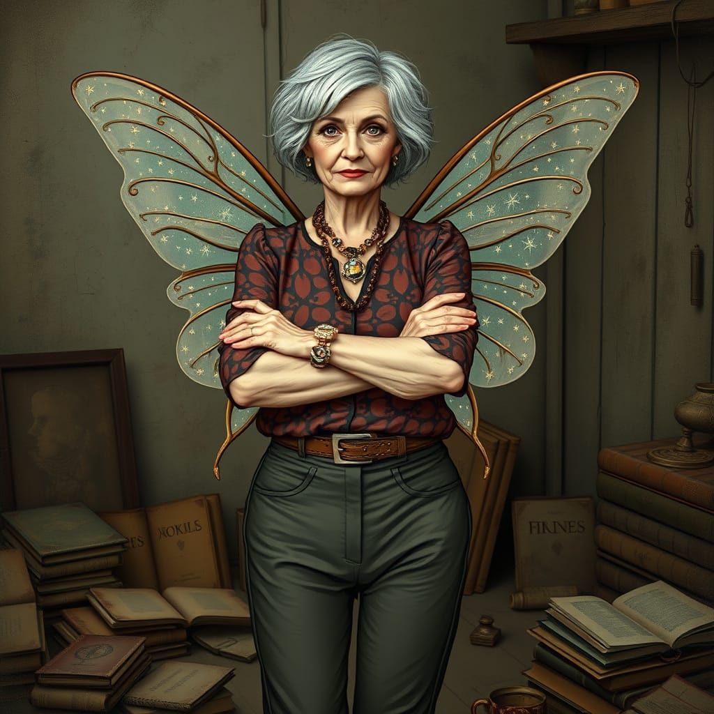 Whimsical Matriarch Confronts Fascism with Fairy Wings