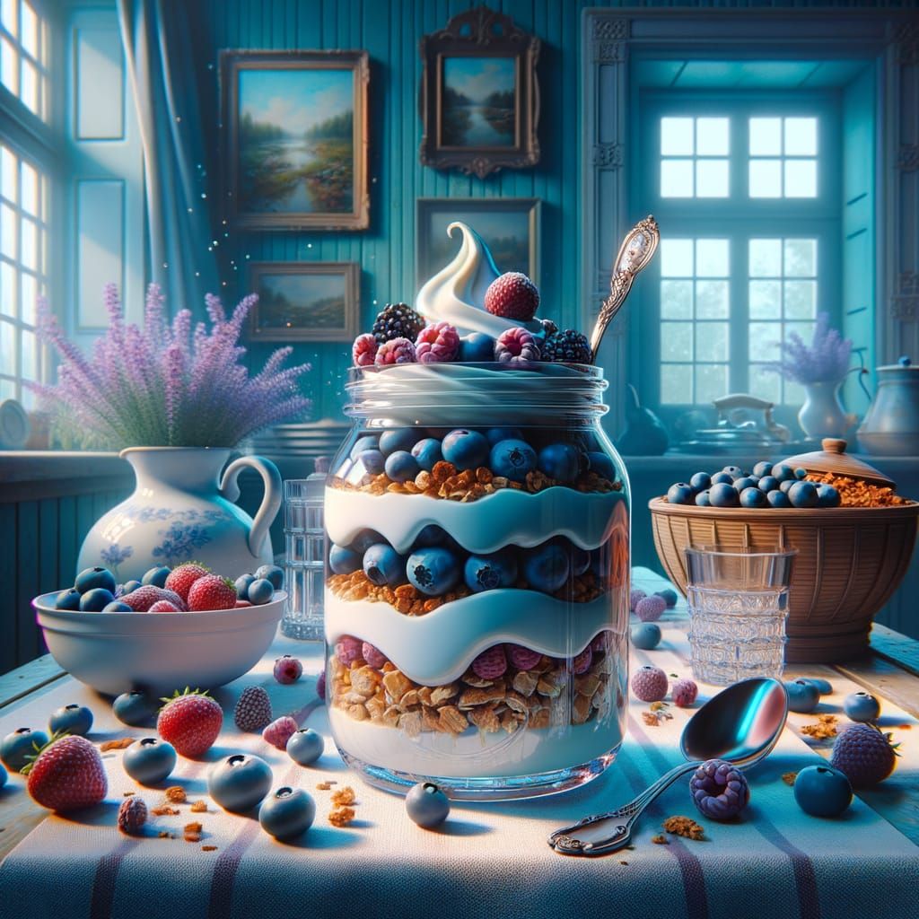 Hyperrealistic Yogurt Parfait in Latvian Kitchen