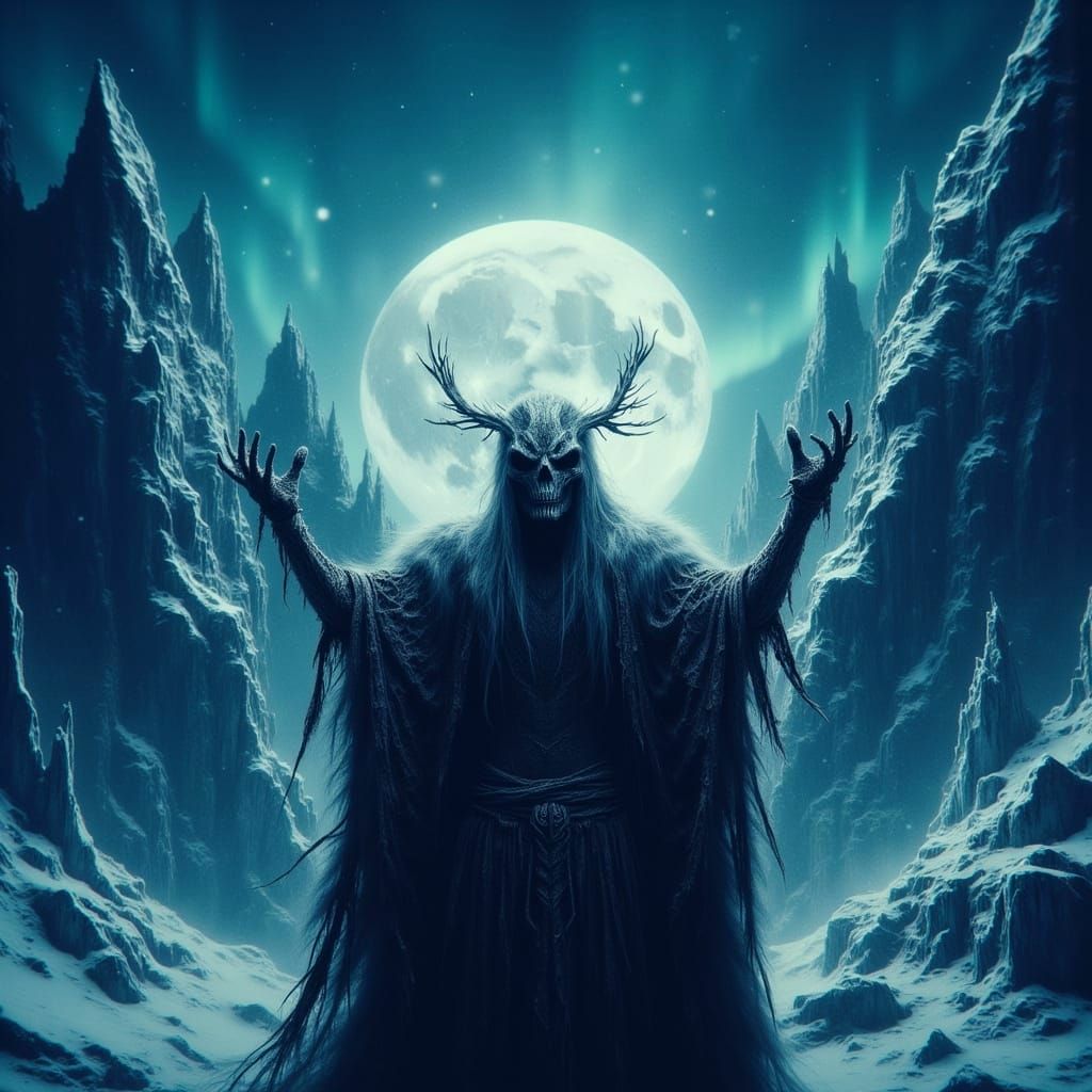 Fierce Ice Shamaness Confronts Winter Storm