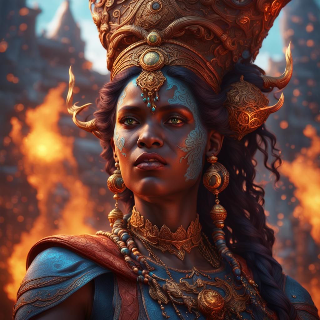 Fiery Genie Woman in Detailed Matte Painting