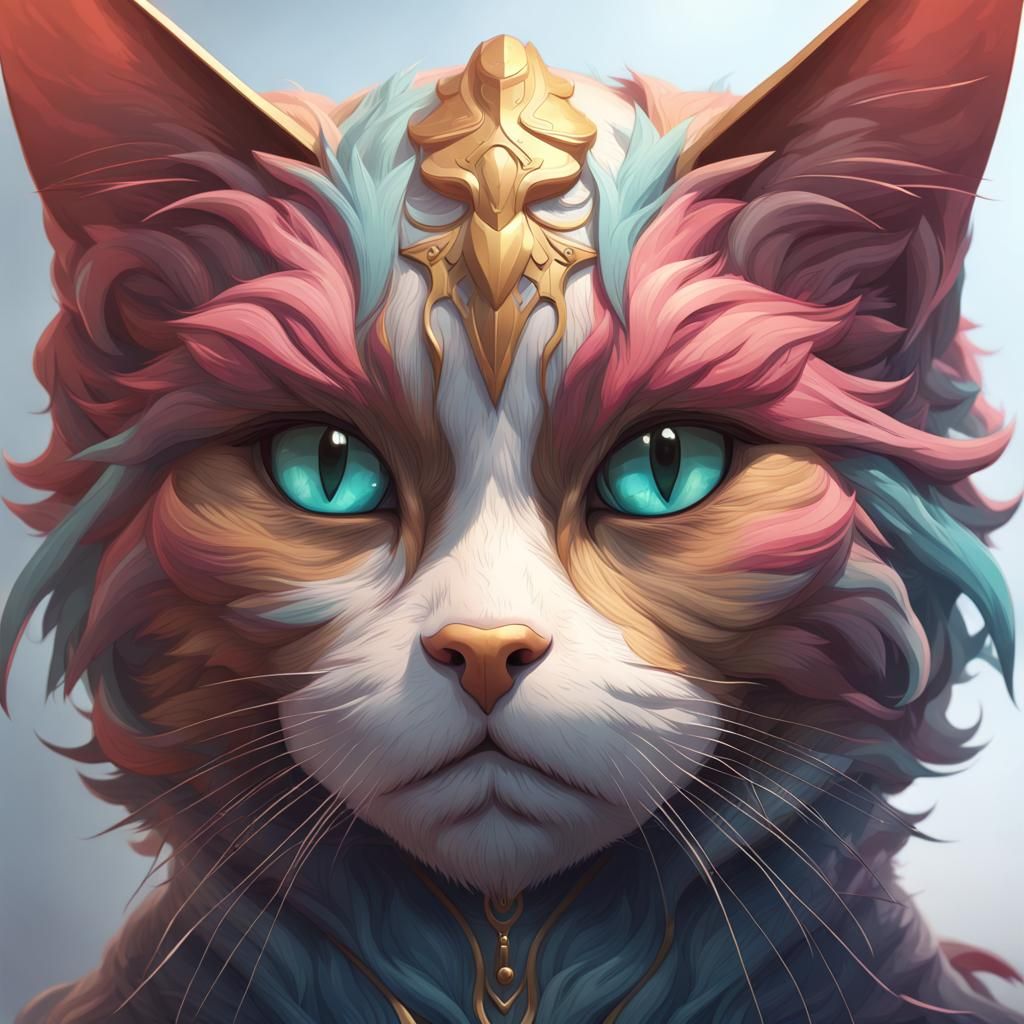Sad Cat Portrait in Hyperdetailed Digital Art Style