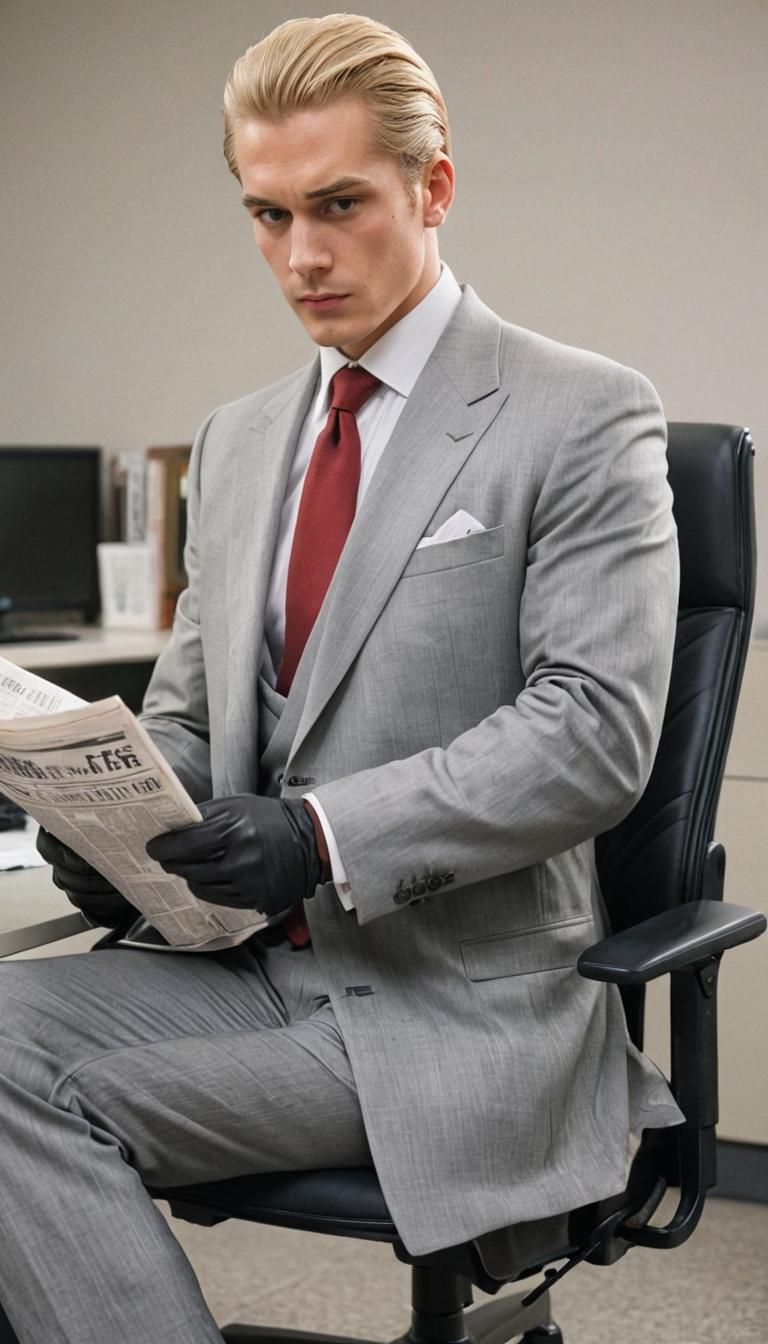 Anime Man in Suit Reading Newspaper