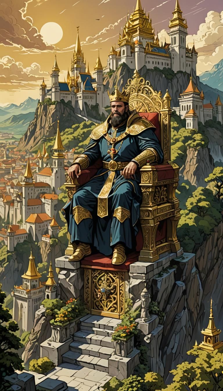 King on Golden Throne in Dungeons and Dragons Style
