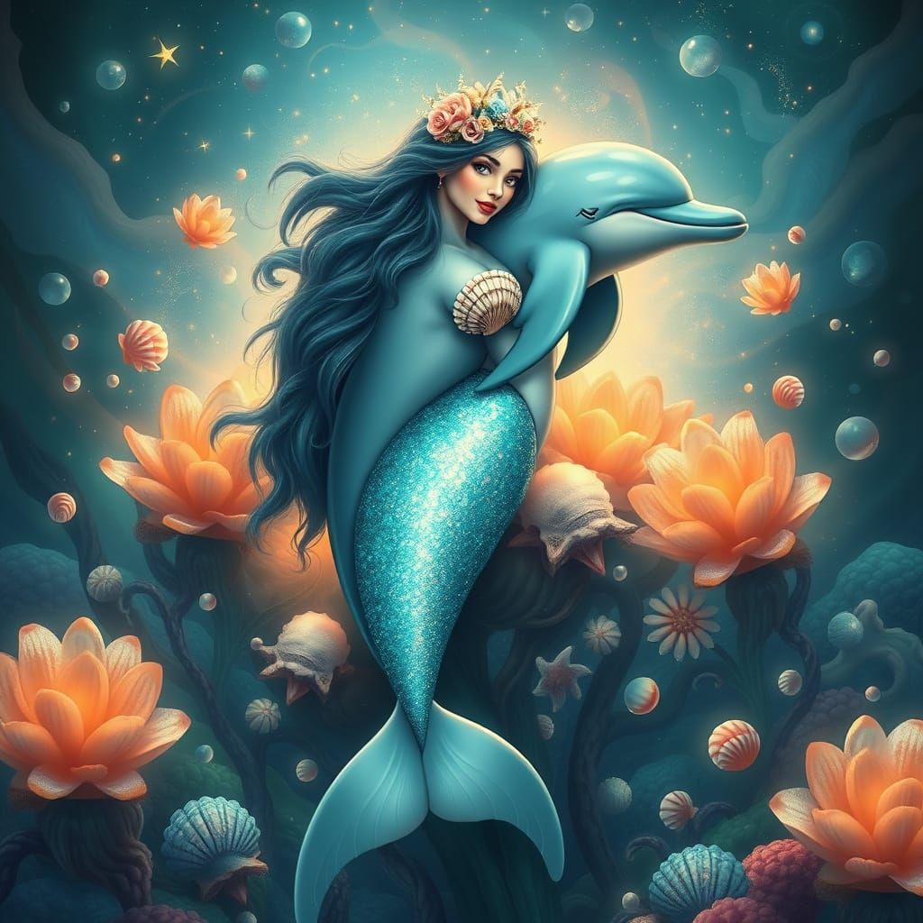 Enchanting Dolphin Princess in Dreamy Ocean Scene