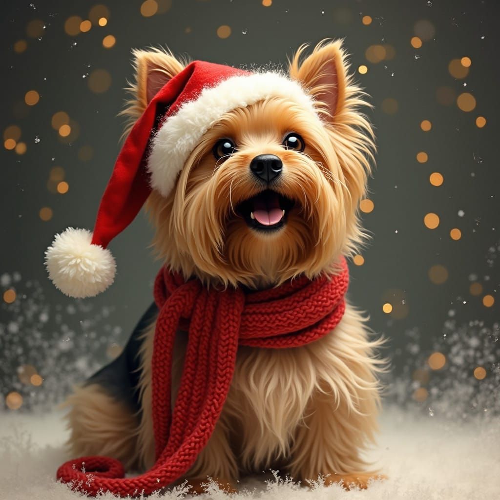 Smiling Yorkie Sings "Oh Holy Night" in Golden Light