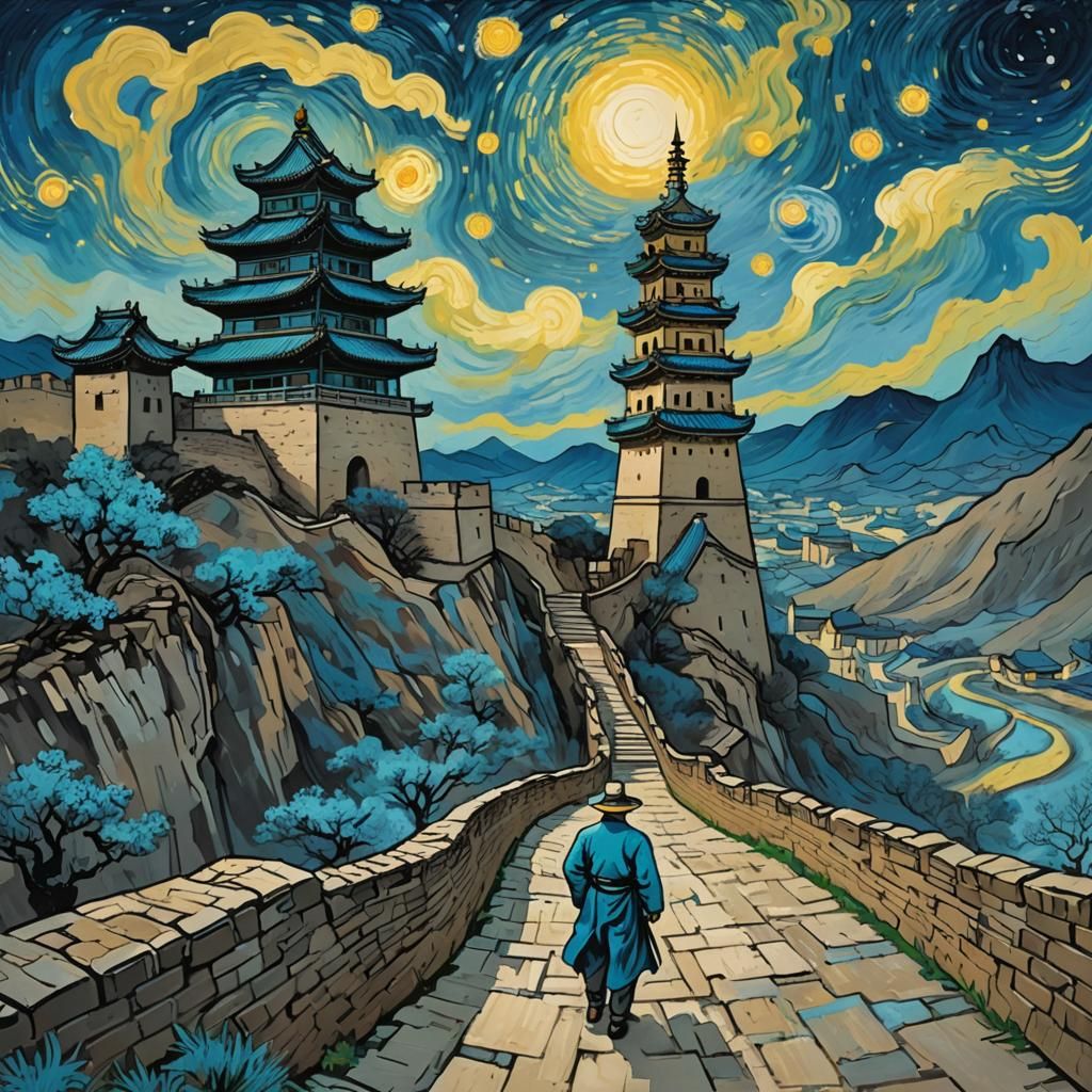 Great Wall of China Painting in Manga Style