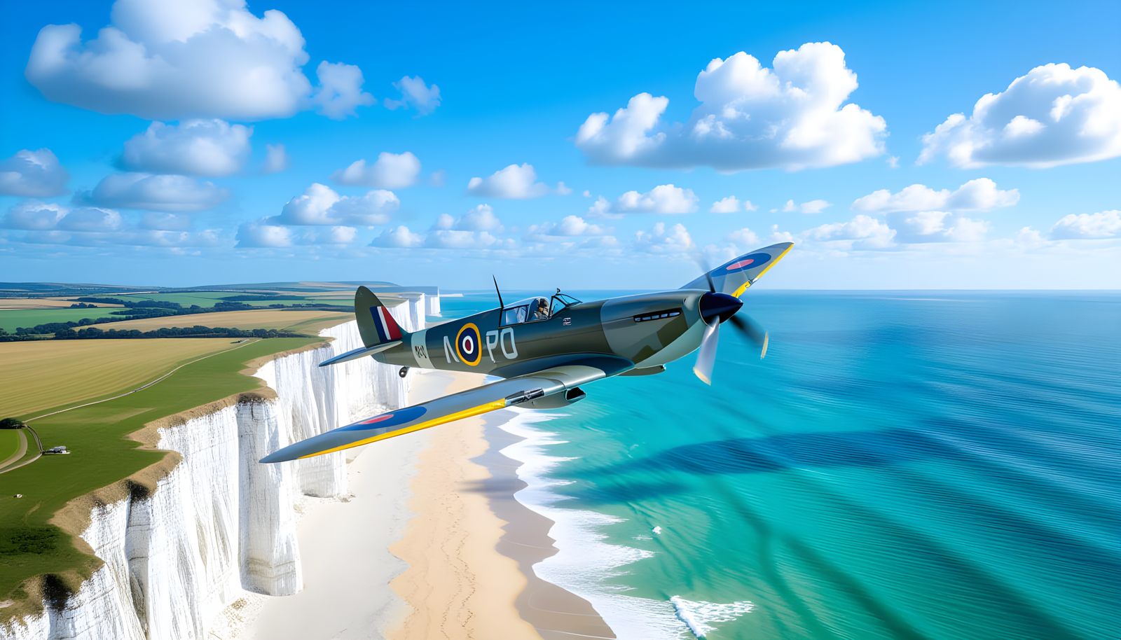 Supermarine Spitfire Over White Cliffs of Dover