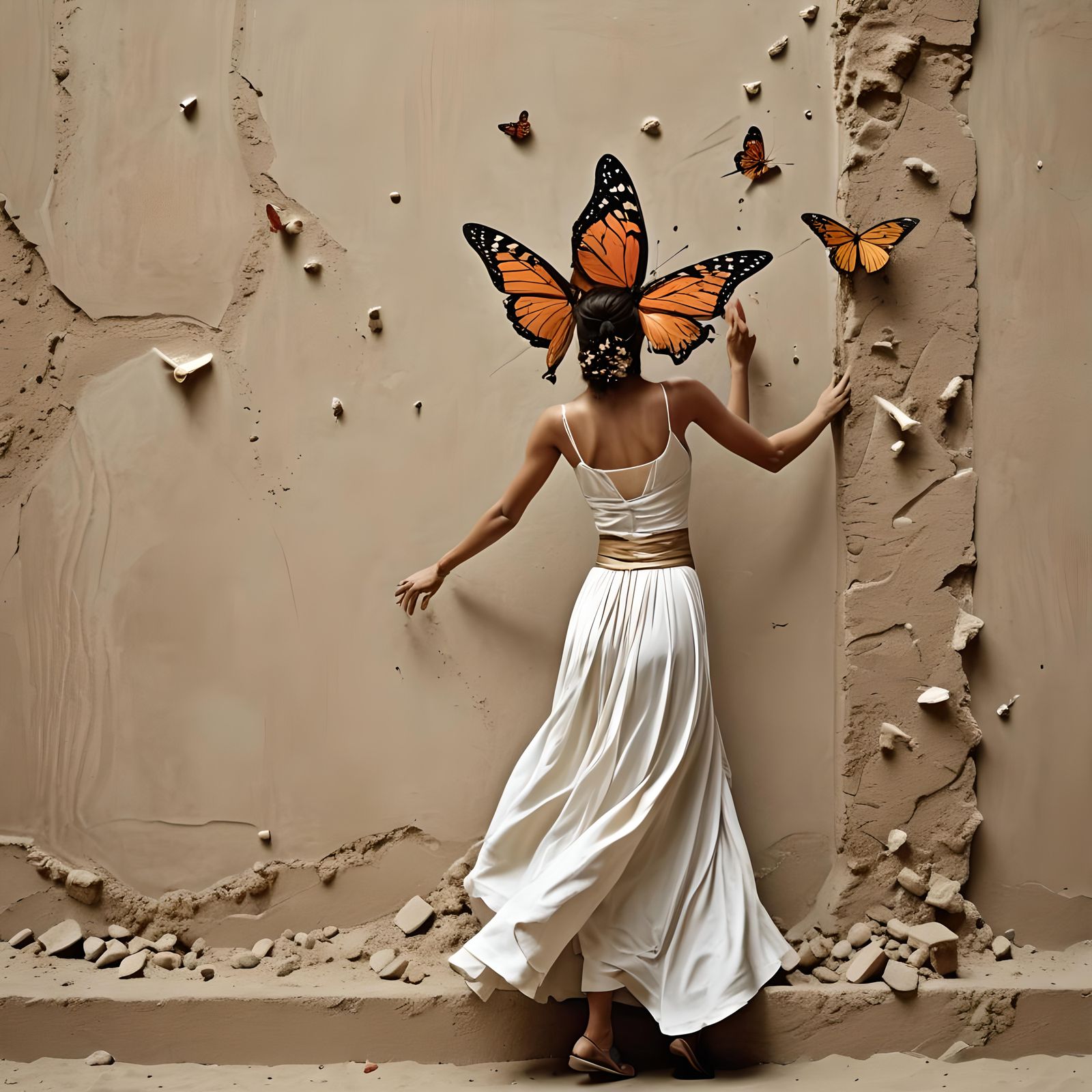 Butterfly and Flower: Detailed Matte Painting in Deep Color