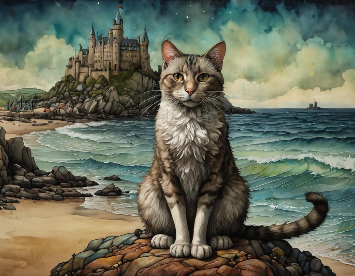 Dystopian Edinburgh: Anthropomorphic Cat in Alcohol Ink