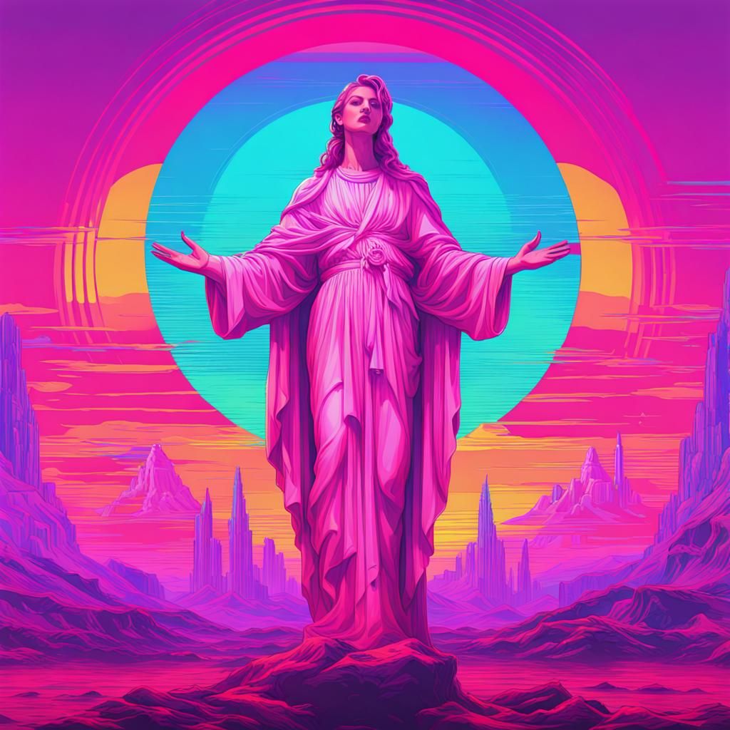 Psychedelic Glitch Art of a Holy Martyr