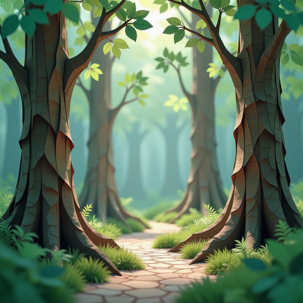 Enchanted 3D Paper Forest with Translucent Leaves