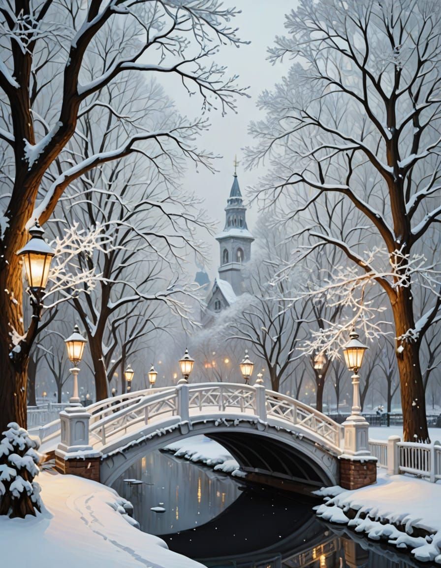 Elegant Winter Wonderland with Bas-Reliefs and Glittering Sn...