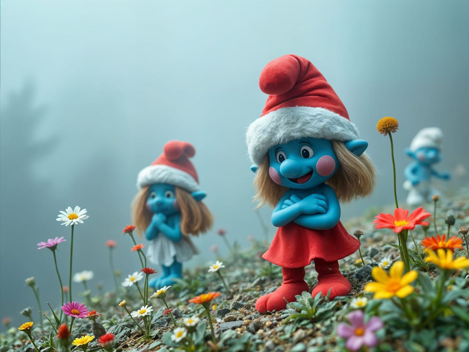 Surreal Smurf Landscape with Alien Invasion Elements