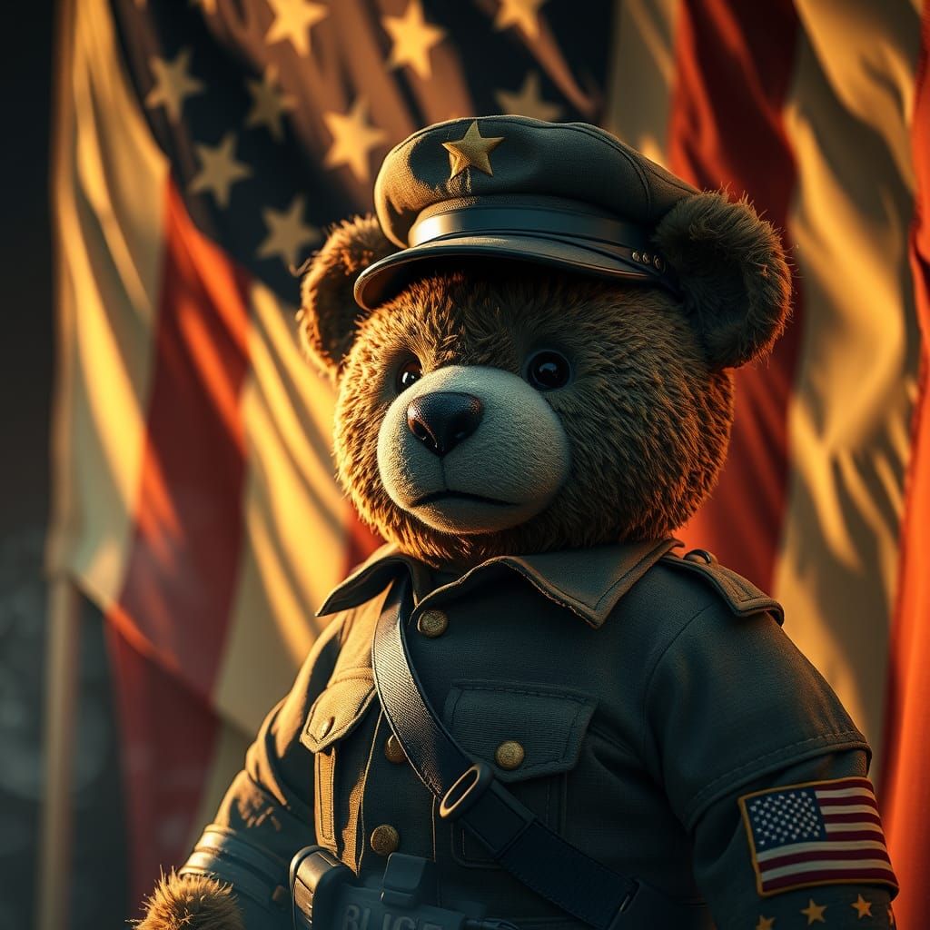 Teddy Bear Marine Officer in Hyper-Realistic Digital Art