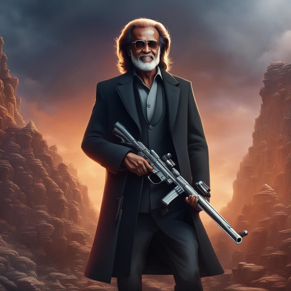 Rajinikanth in Black Suit: Detailed Matte Painting