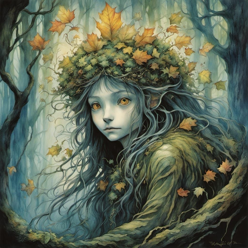 Forest Spirit Emerges in Watercolor Style