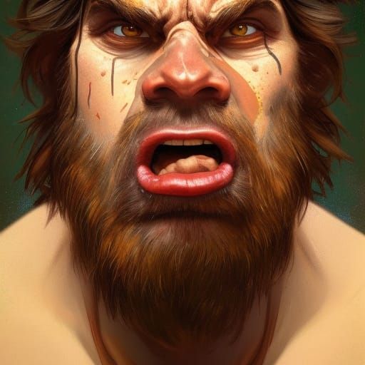 Furious Scarred Caveman Portrait in Hyperdetailed Lighting