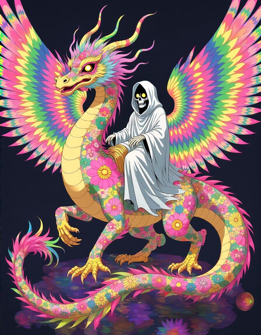 Kaleidoscopic Dragon Rider in Pop Art Style