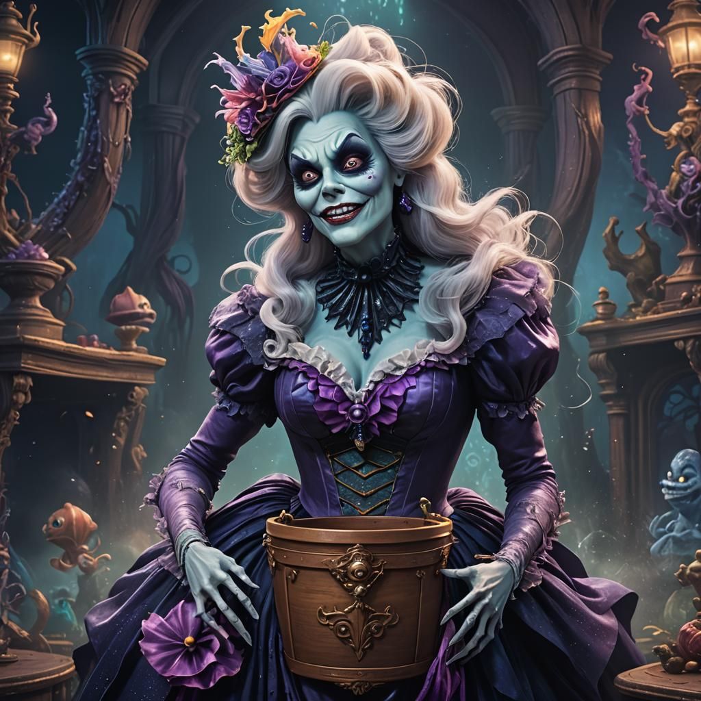 Hatbox Ghost as Ursula: Detailed Matte Painting