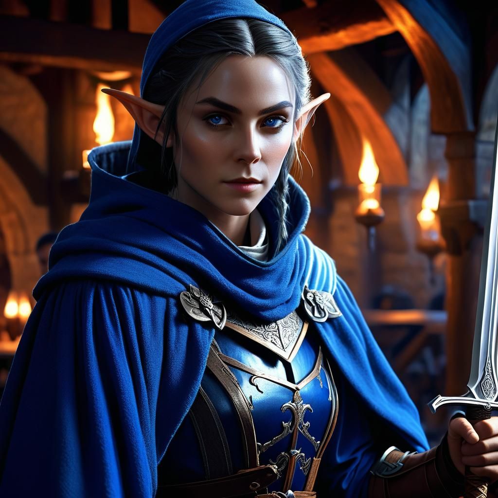 Fantasy Elf Rogue in Medieval Tavern Portrait